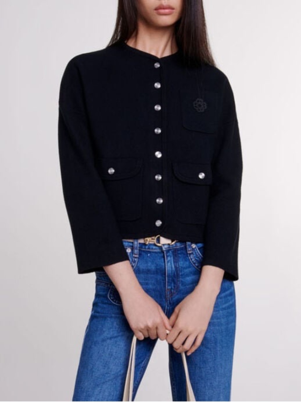 Maje Black Cropped knit Cardigan in size 0